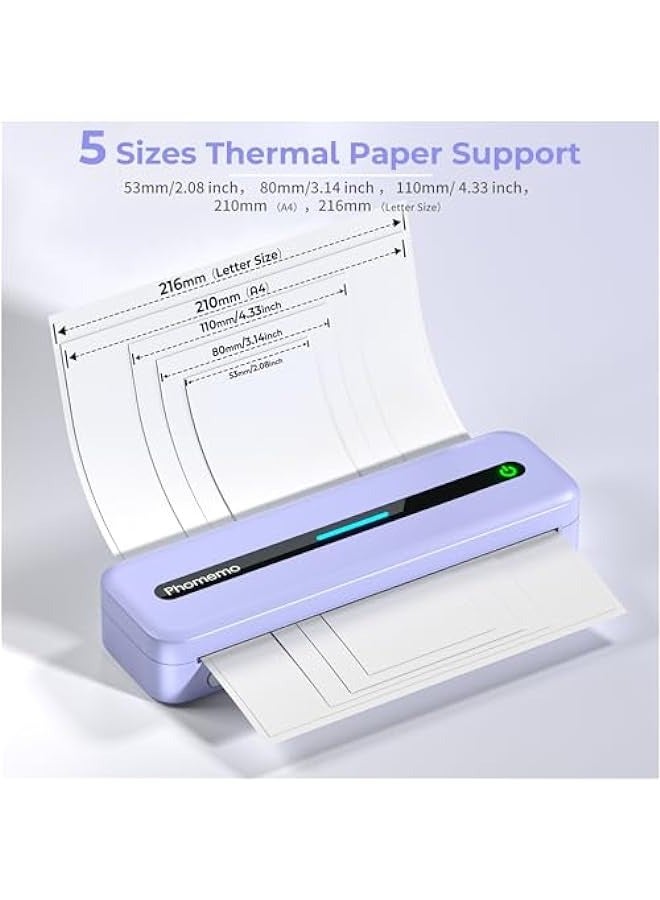 فوميمو M832 Portable Printers Wireless for Travel,Bluetooth Mobile Thermal Printer,Upgrade Inkless Printer Support 8.5'' x 11''&A4 Roll Paper for Office,Home,School,Compatible with Phone,Laptop - Image 2