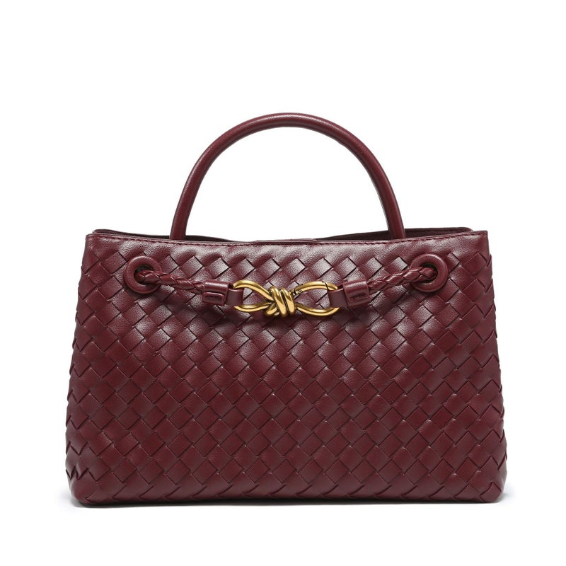 Cross-Border Horizontal Hand-Woven Bag Large-Capacity Shoulder Crossbody Bag Womens Casual Commuting High-End Handbag Wine red - Image 1