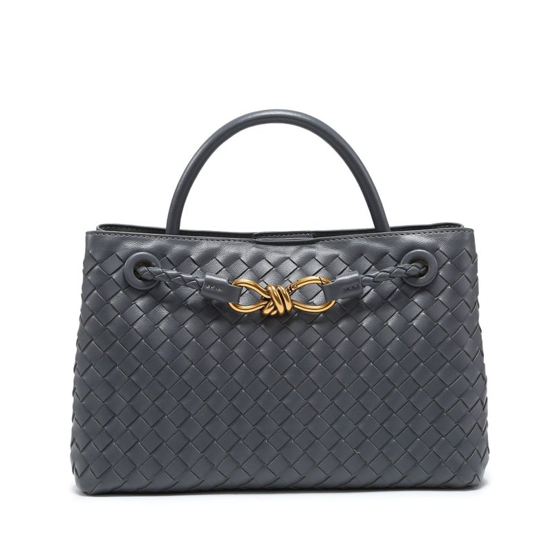 Cross-Border Horizontal Hand-Woven Bag Large-Capacity Shoulder Crossbody Bag Womens Casual Commuting High-End Handbag Wine red - Image 5