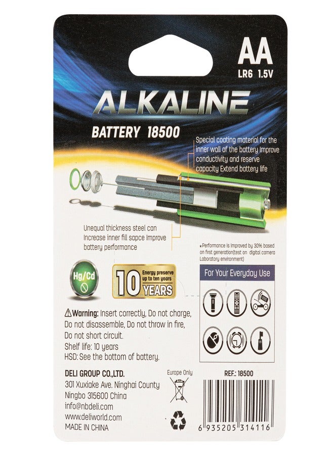 Deli Alkaline AA Batteries -Pack of 6, 30% Longer Lasting, Mercury-Free, E18500 - Image 2