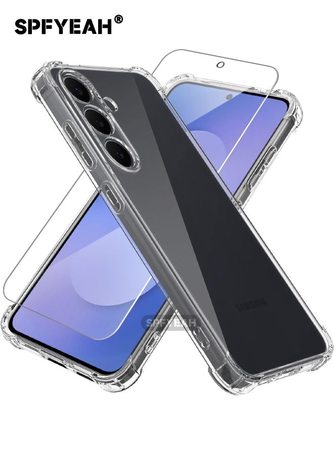 SPFYEAH [2-in-1] Samsung Galaxy S25 FE Case with Screen Protector, Four Corner Anti-Fall Airbags, Slim Flexible TPU Rubber Soft Silicone Anti Slip Bumper Case Cover Fit for Samsung S25 FE 5G 6.7 inch, Clear - Image 1
