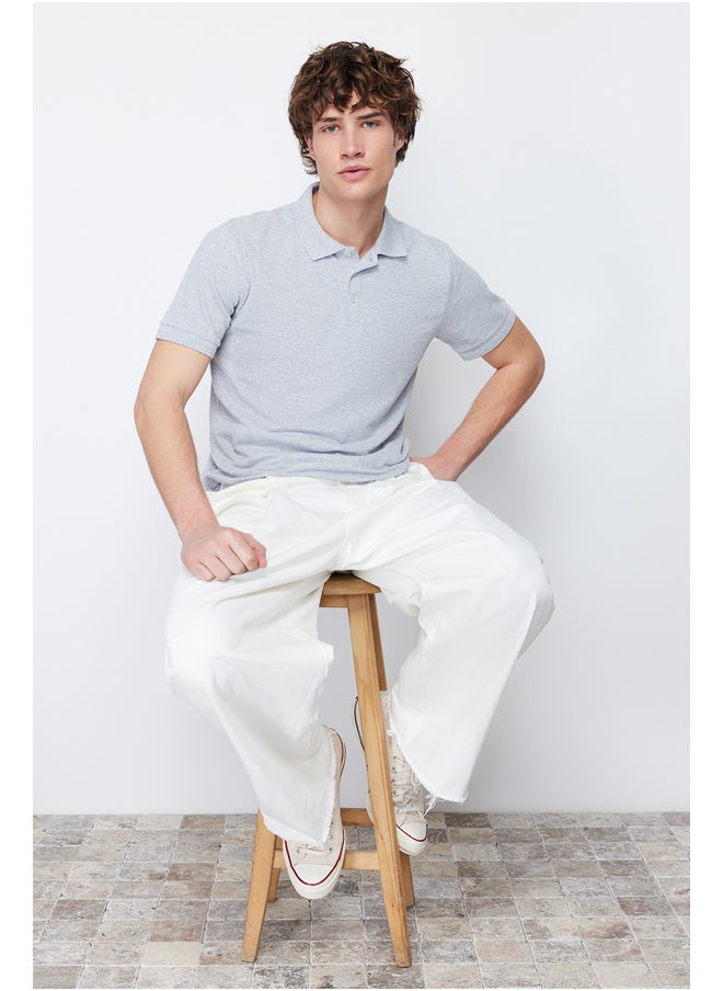 trendyol Gray Slim/Slim Basic Basic Short Cuff Buttons Polo Neck T-shirt TMNSS20PO0009  - Image 1