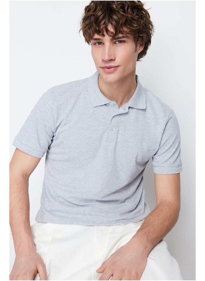 trendyol Gray Slim/Slim Basic Basic Short Cuff Buttons Polo Neck T-shirt TMNSS20PO0009  - Image 3