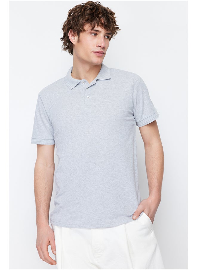 trendyol Gray Slim/Slim Basic Basic Short Cuff Buttons Polo Neck T-shirt TMNSS20PO0009  - Image 2