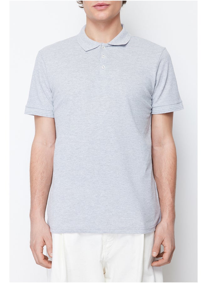 trendyol Gray Slim/Slim Basic Basic Short Cuff Buttons Polo Neck T-shirt TMNSS20PO0009  - Image 4