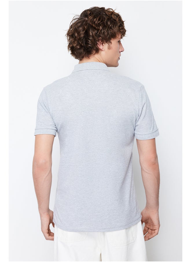 trendyol Gray Slim/Slim Basic Basic Short Cuff Buttons Polo Neck T-shirt TMNSS20PO0009  - Image 5