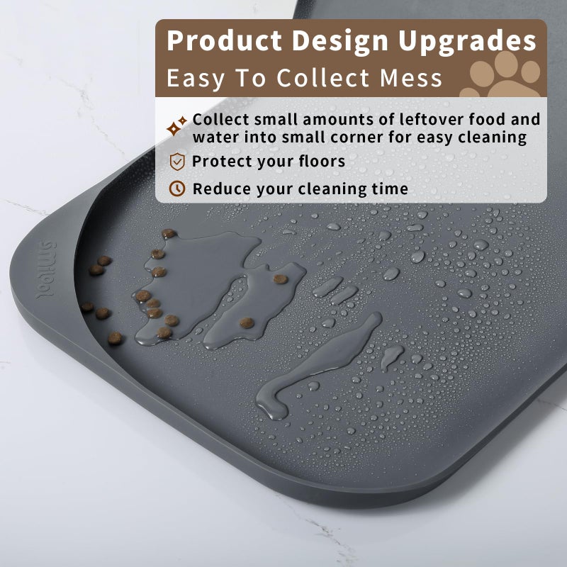 Smilool Silicone Pet Food Mat with Raised Edge for Food and Water Bowl, Dog Feeding Mats, Cat Food Trays for Floor Waterproof, Rubber Tray for Dogs and Cats, 17 x 12 x 0.7 Dark Gray - Image 4