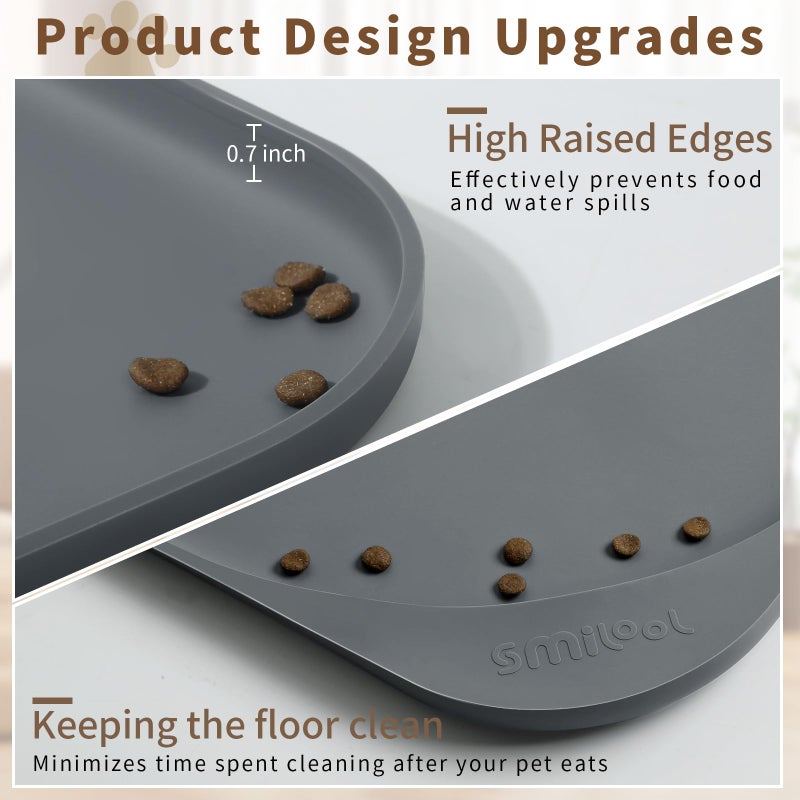 Smilool Silicone Pet Food Mat with Raised Edge for Food and Water Bowl, Dog Feeding Mats, Cat Food Trays for Floor Waterproof, Rubber Tray for Dogs and Cats, 17 x 12 x 0.7 Dark Gray - Image 3