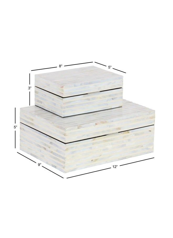 Deco 79 - Mother Of Pearl Shell Handmade Decorative Box Decorative Keepsake Boxes With Linear Mosaic Pattern And Hinged Lid Set Of 2 Storage Boxes 12 8 W White - Image 1