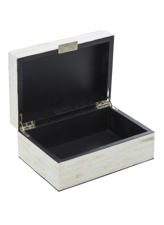 Deco 79 - Mother Of Pearl Shell Handmade Decorative Box Decorative Keepsake Boxes With Linear Mosaic Pattern And Hinged Lid Set Of 2 Storage Boxes 12 8 W White - Image 1
