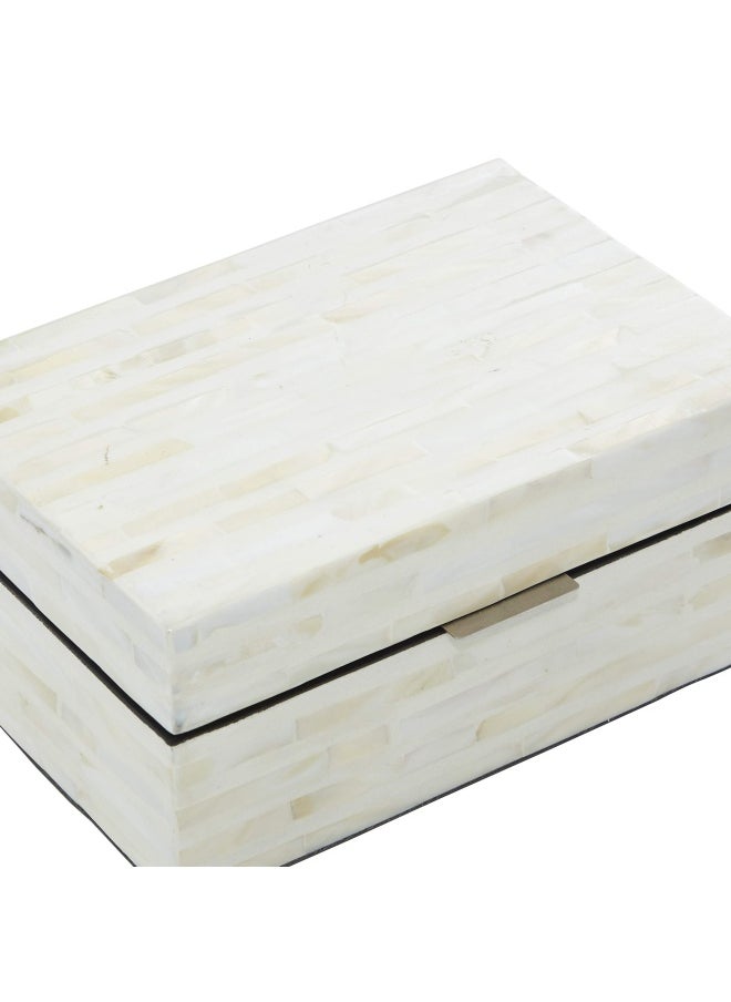 Deco 79 - Mother Of Pearl Shell Handmade Decorative Box Decorative Keepsake Boxes With Linear Mosaic Pattern And Hinged Lid Set Of 2 Storage Boxes 12 8 W White - Image 1
