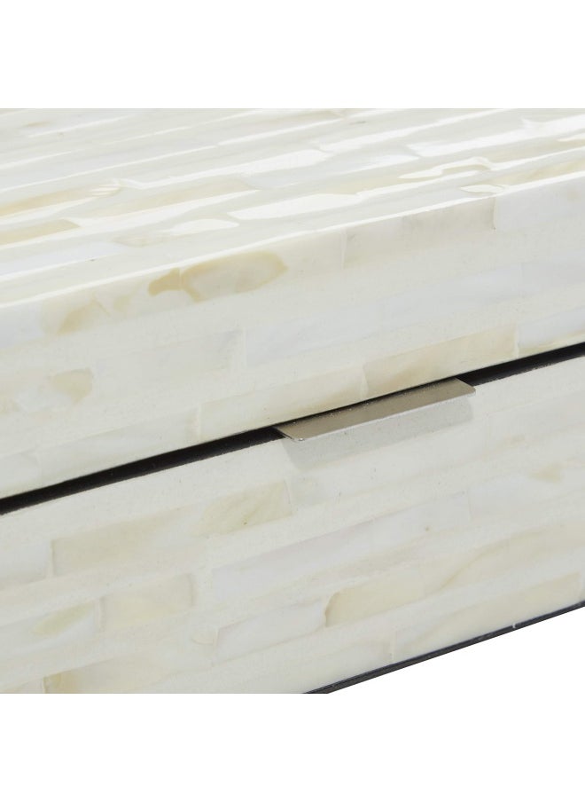 Deco 79 - Mother Of Pearl Shell Handmade Decorative Box Decorative Keepsake Boxes With Linear Mosaic Pattern And Hinged Lid Set Of 2 Storage Boxes 12 8 W White - Image 1