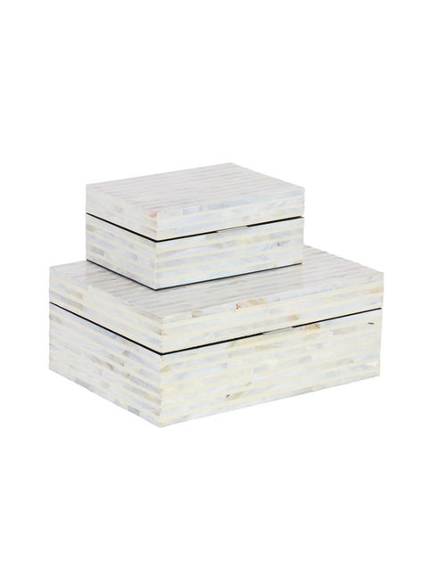 Mother Of Pearl Shell Handmade Decorative Box Decorative Keepsake Boxes With Linear Mosaic Pattern And Hinged Lid Set Of 2 Storage Boxes 12 8 W White