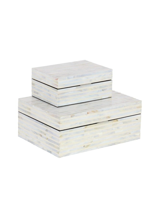 Deco 79 - Mother Of Pearl Shell Handmade Decorative Box Decorative Keepsake Boxes With Linear Mosaic Pattern And Hinged Lid Set Of 2 Storage Boxes 12 8 W White - Image 1