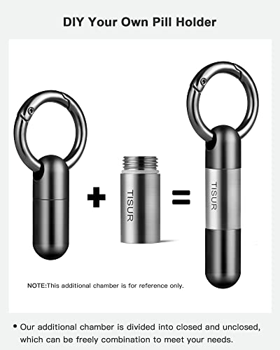 TISUR Tiny Keychain Pill Holder, Titanium Pill Case Waterproof Pill Fob for Travel Purse Pocket,Mini Pill Organizer Black - Image 4
