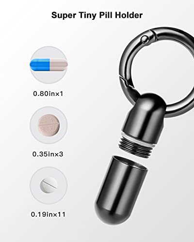 TISUR Tiny Keychain Pill Holder, Titanium Pill Case Waterproof Pill Fob for Travel Purse Pocket,Mini Pill Organizer Black - Image 3