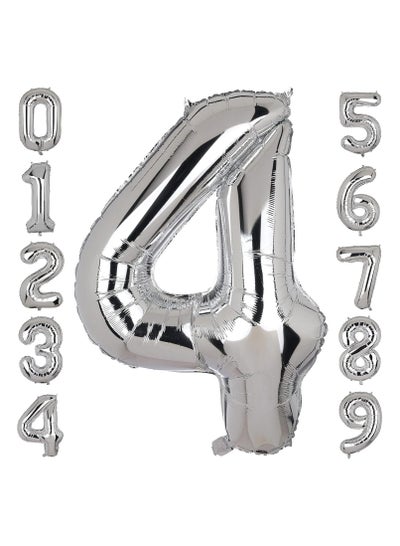 Goldedge Number 4, 32 Inch Number Balloons Foil Silver