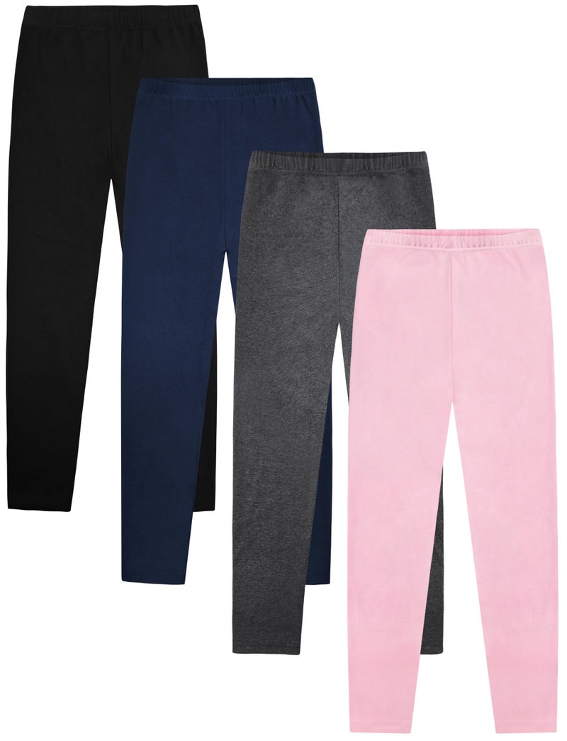 VOGRYE 4 Pack Girls Leggings Thick Cotton Leggings for Kids Full Length Pants Stretchy - Image 1