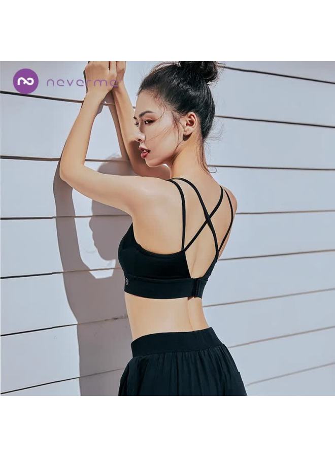 Never Me Women's Cross Back Wireless Bra Integrated Fitness Tank Top High-intensity Yoga Running Shockproof Anti-sagging - Image 1