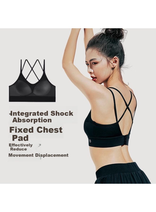 Never Me Women's Cross Back Wireless Bra Integrated Fitness Tank Top High-intensity Yoga Running Shockproof Anti-sagging - Image 2