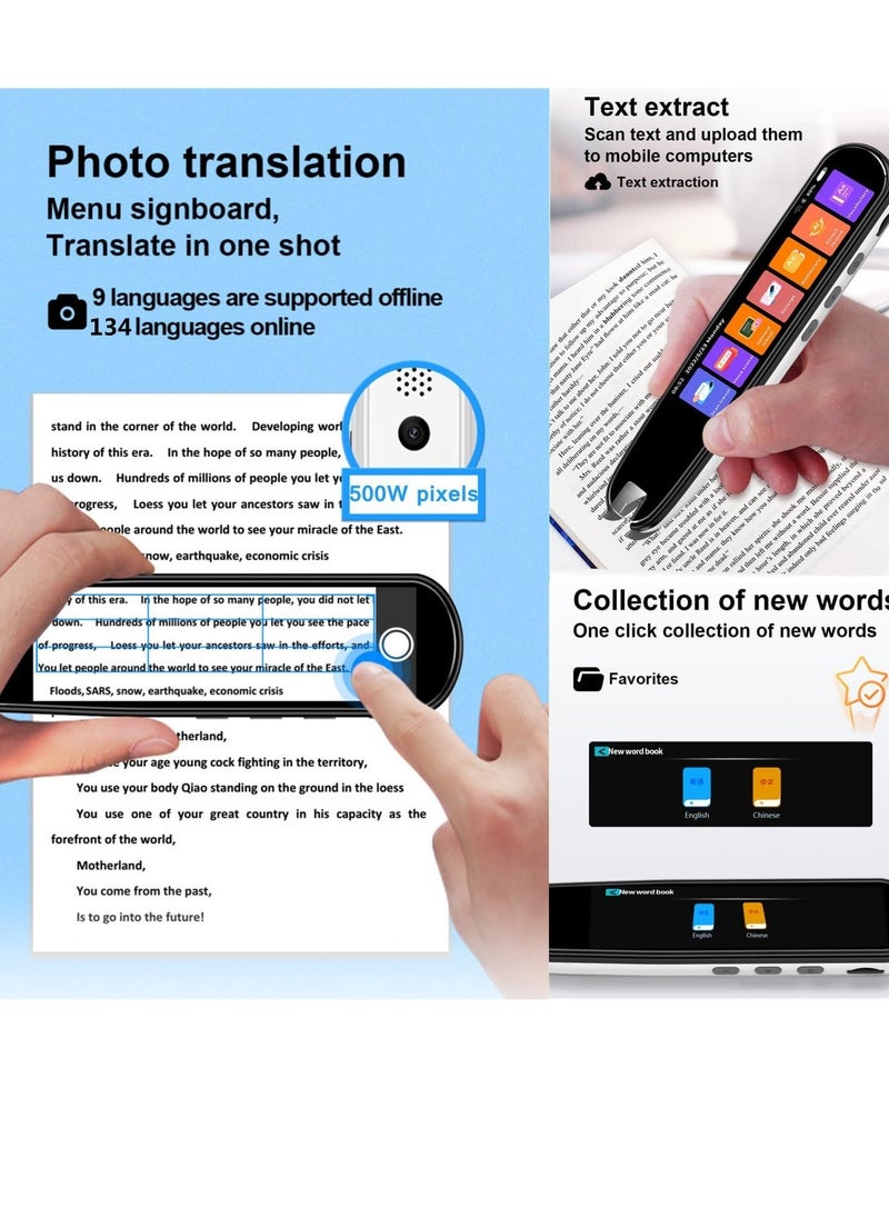Translation Pen Scan Reader Text-to-Speech Device, Language Translator for 134 Languages, OCR Reader Pen, Photo & Text Voice Translation, Reading Pen for Dyslexia, White Color