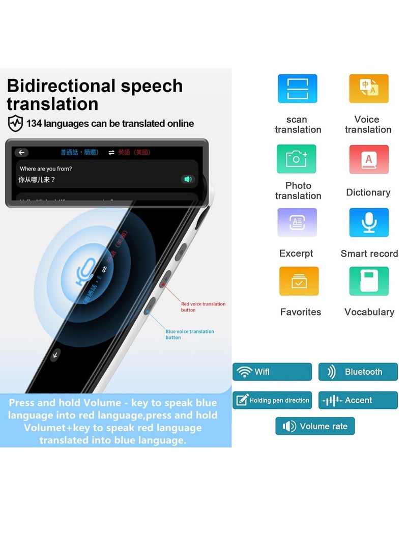 Translation Pen Scan Reader Text-to-Speech Device, Language Translator for 134 Languages, OCR Reader Pen, Photo & Text Voice Translation, Reading Pen for Dyslexia, White Color