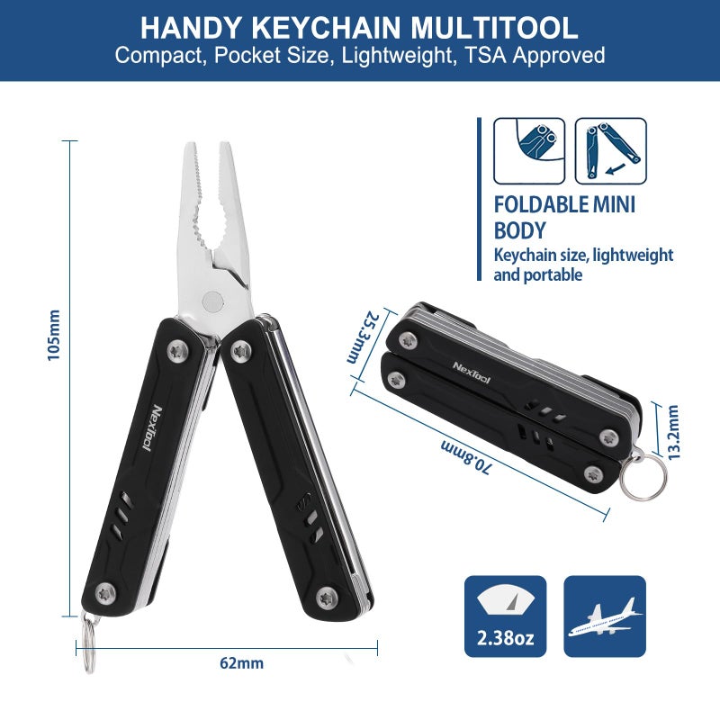 Nextool NexTool Keychain Multitool, 9 in 1 Mini Multitool with Needle Nose Pliers, Scissors, SIM Extractor and Screwdrivers for Travel, EDC, TSA Approved Multitool, Bladeless Small Multitool(Mini Sailor Lite)  - Image 2