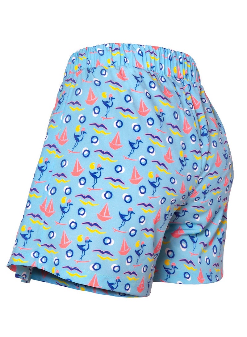 أنيموس تنورة شورت نسائية بخصر مطاطي مع رباط للتعديل، بنقشة طيور النورس البحرية، قماش خفيف ومطاطي، تنورة قصيرة مثالية لشورت نسائي صيفي. - Image 4