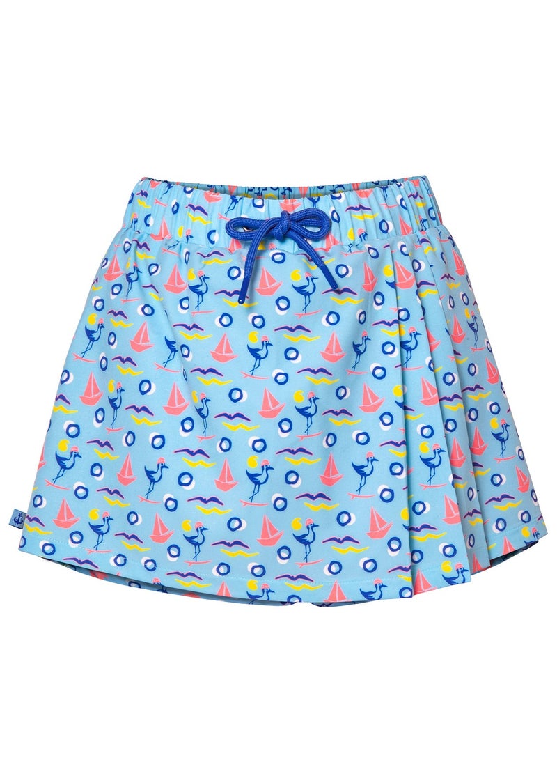 أنيموس تنورة شورت نسائية بخصر مطاطي مع رباط للتعديل، بنقشة طيور النورس البحرية، قماش خفيف ومطاطي، تنورة قصيرة مثالية لشورت نسائي صيفي. - Image 2