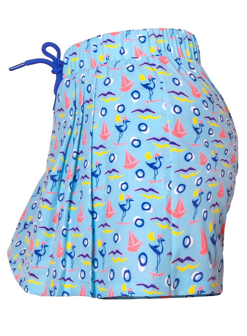 أنيموس تنورة شورت نسائية بخصر مطاطي مع رباط للتعديل، بنقشة طيور النورس البحرية، قماش خفيف ومطاطي، تنورة قصيرة مثالية لشورت نسائي صيفي. - Image 3