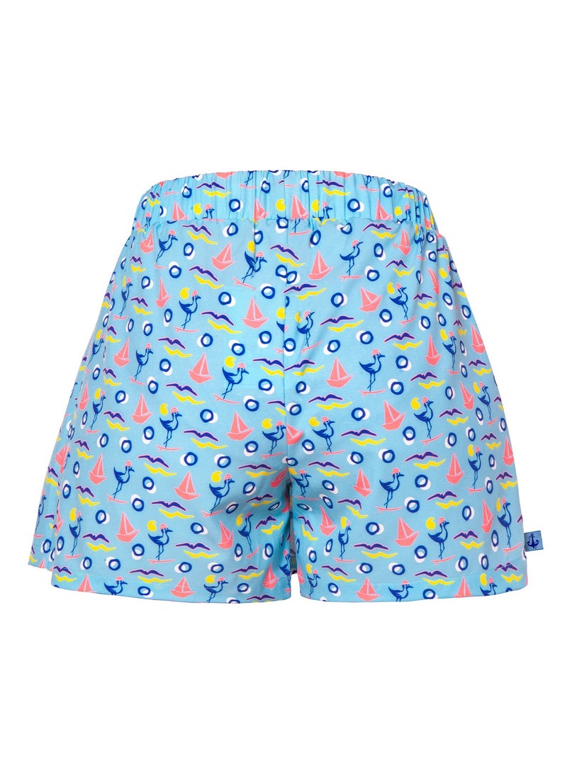 أنيموس تنورة شورت نسائية بخصر مطاطي مع رباط للتعديل، بنقشة طيور النورس البحرية، قماش خفيف ومطاطي، تنورة قصيرة مثالية لشورت نسائي صيفي. - Image 5