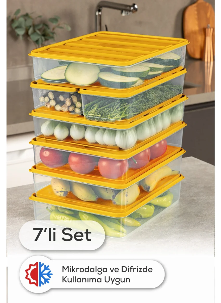 Vienev 7-Piece Fridge Freezer Organizer Microwave and Freezer Suitable Storage Container Orange