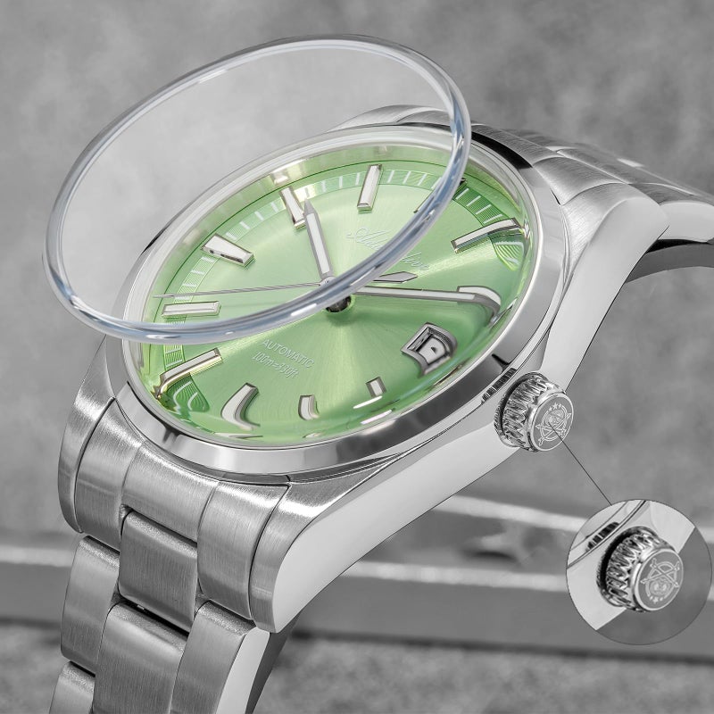 ADDIESDIVE Automatic Watches for Men NH35A Japanese Movement Self-Winding Dress Watch 100 M Water Resistant Green Dial - Image 5
