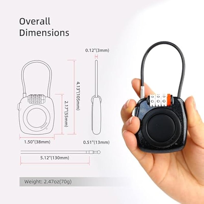 【معتمد من ابل】 بطاقة تتبع اي او اس مع قفل برمز، متوافق مع ابل فايند ماي ايرتاج، قفل الامتعة لحقيبة الظهر والشنطة وشنطة السفر (اسود + جهاز تتبع اسود) - Image 4