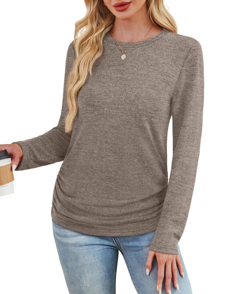 Sampeel Fall Sweaters for Women 2025 Trendy Long Sleeve Tops Boho Chic Casual Shirts Women's Clothing Winter Fashion Khaki M - Image 2