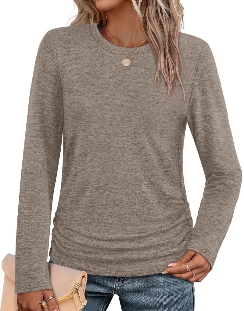 Sampeel Fall Sweaters for Women 2025 Trendy Long Sleeve Tops Boho Chic Casual Shirts Women's Clothing Winter Fashion Khaki M - Image 1