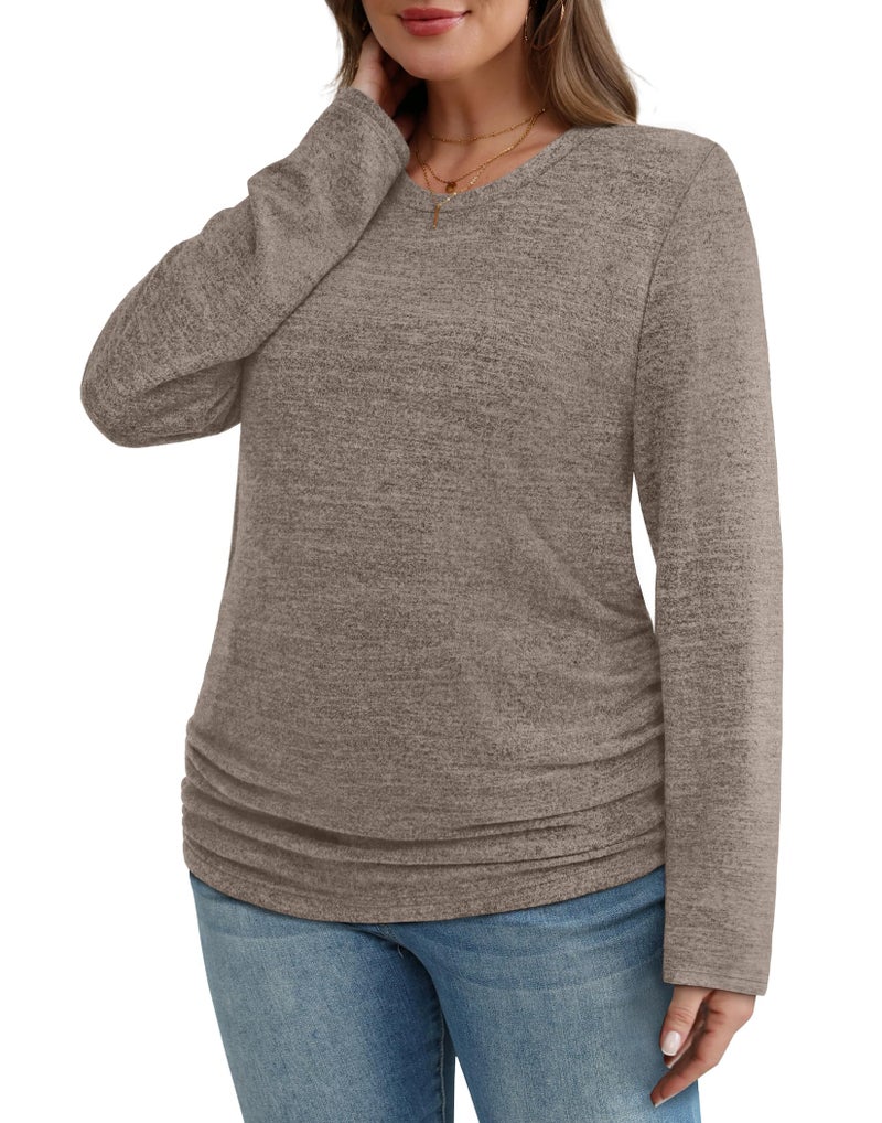 Sampeel Fall Sweaters for Women 2025 Trendy Long Sleeve Tops Boho Chic Casual Shirts Women's Clothing Winter Fashion Khaki M - Image 5