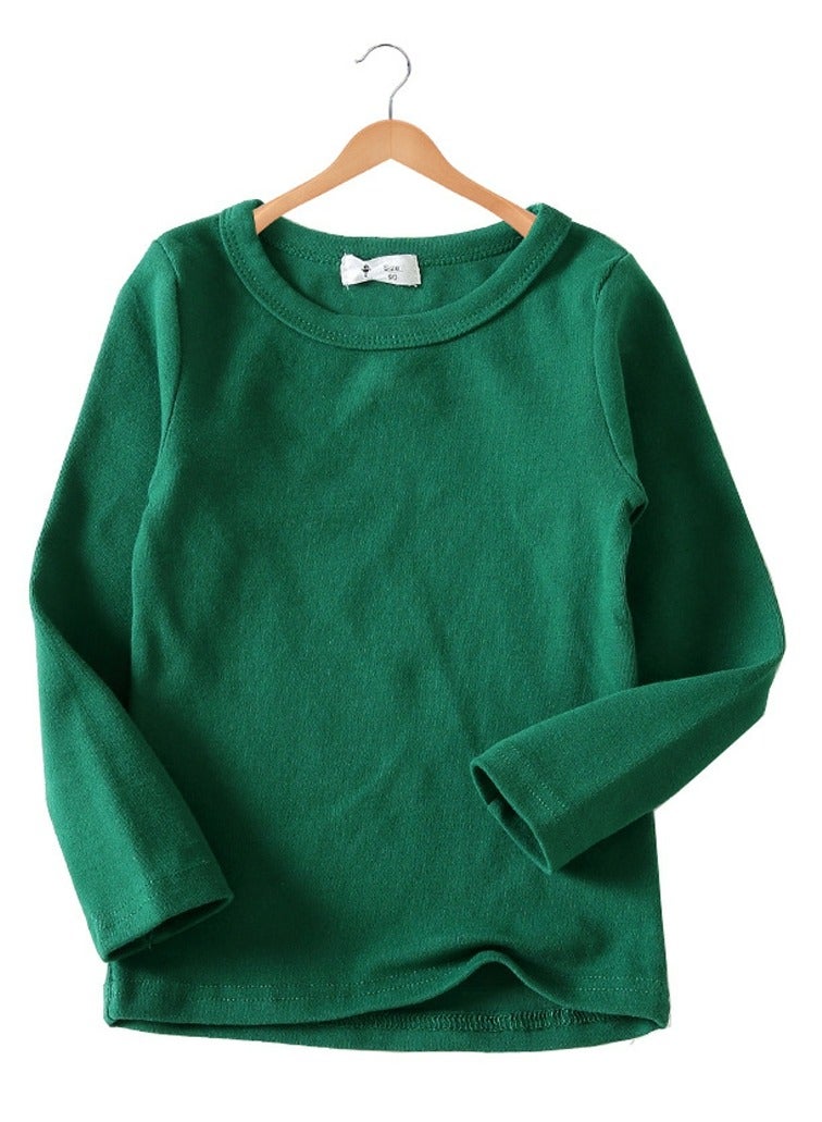 Loquat Kid's Solid Color Long Sleeve Crew Neck Tees Cotton Basic Base Shirt Blackish Green 
