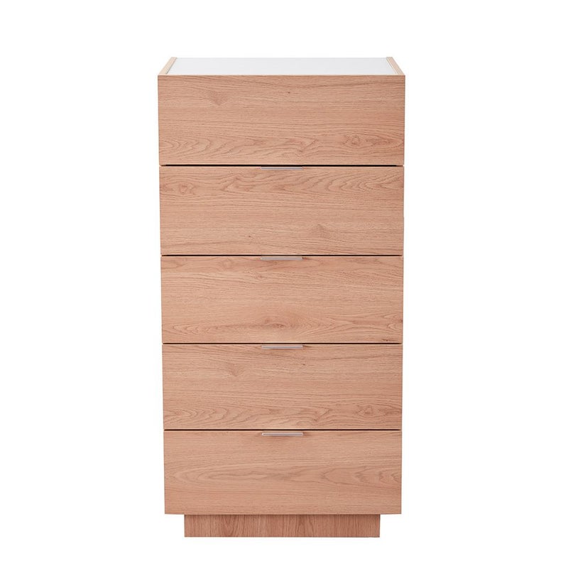 DANUBE HOME Float Chest Of 5 Drawers With Glass Top | Multifunctional Storage Organiser|Space Saving Drawer Chest | Modern Design Furniture For Bedroom Living Room L60xW40.5xH120cm - Natural Oak - Image 2