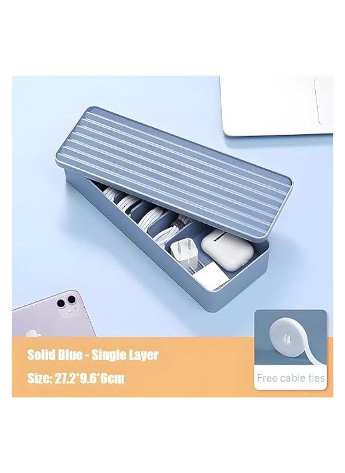 X spring - Xspring Cable Management Boxes, 27 X 9.6 X 6 CM Plastic Cable Organizer Box, Blue Promass Large Cord Organizer Box for Cord Organizer to Conceal Computer, Router, TV Wires, Power Strip - Image 1