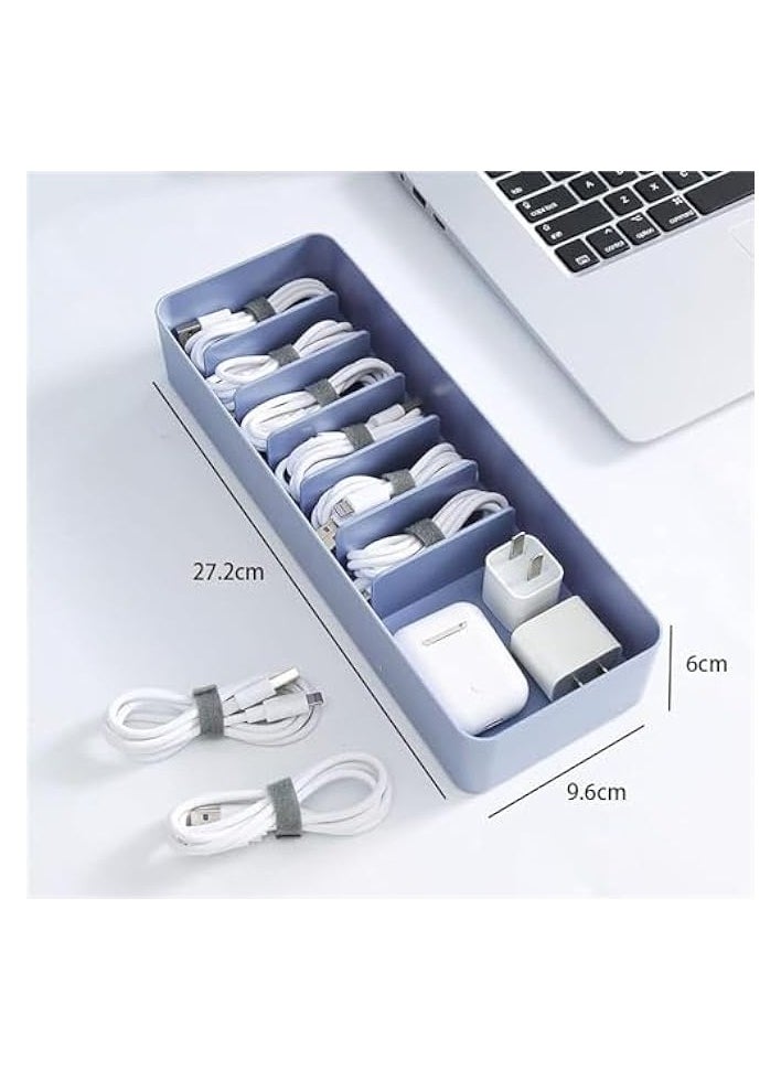 X spring - Xspring Cable Management Boxes, 27 X 9.6 X 6 CM Plastic Cable Organizer Box, Blue Promass Large Cord Organizer Box for Cord Organizer to Conceal Computer, Router, TV Wires, Power Strip - Image 1