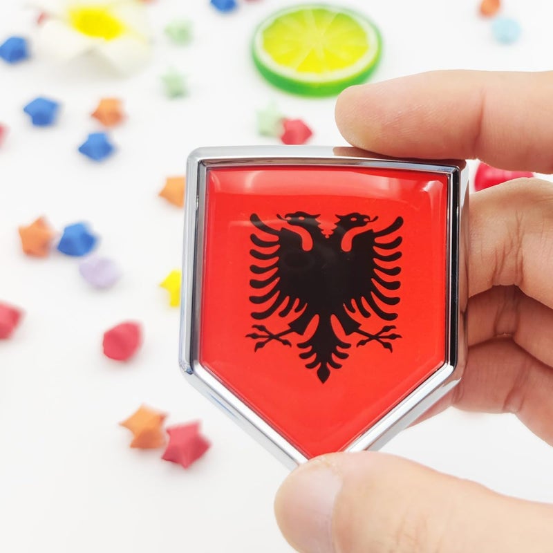 Overdecor Albania Flag Decal Stickers Car Emblem Albanian Car Accessories Decorations Chrome Shield Flag Sticker Decals for Cars Truck Vehicles, 2 Pack - Image 2