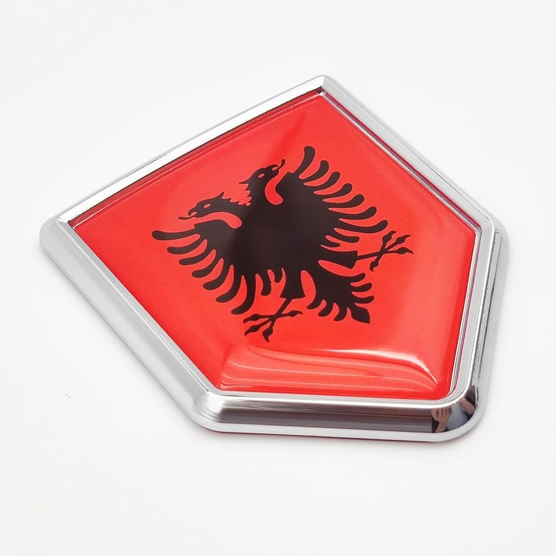 Overdecor Albania Flag Decal Stickers Car Emblem Albanian Car Accessories Decorations Chrome Shield Flag Sticker Decals for Cars Truck Vehicles, 2 Pack - Image 1