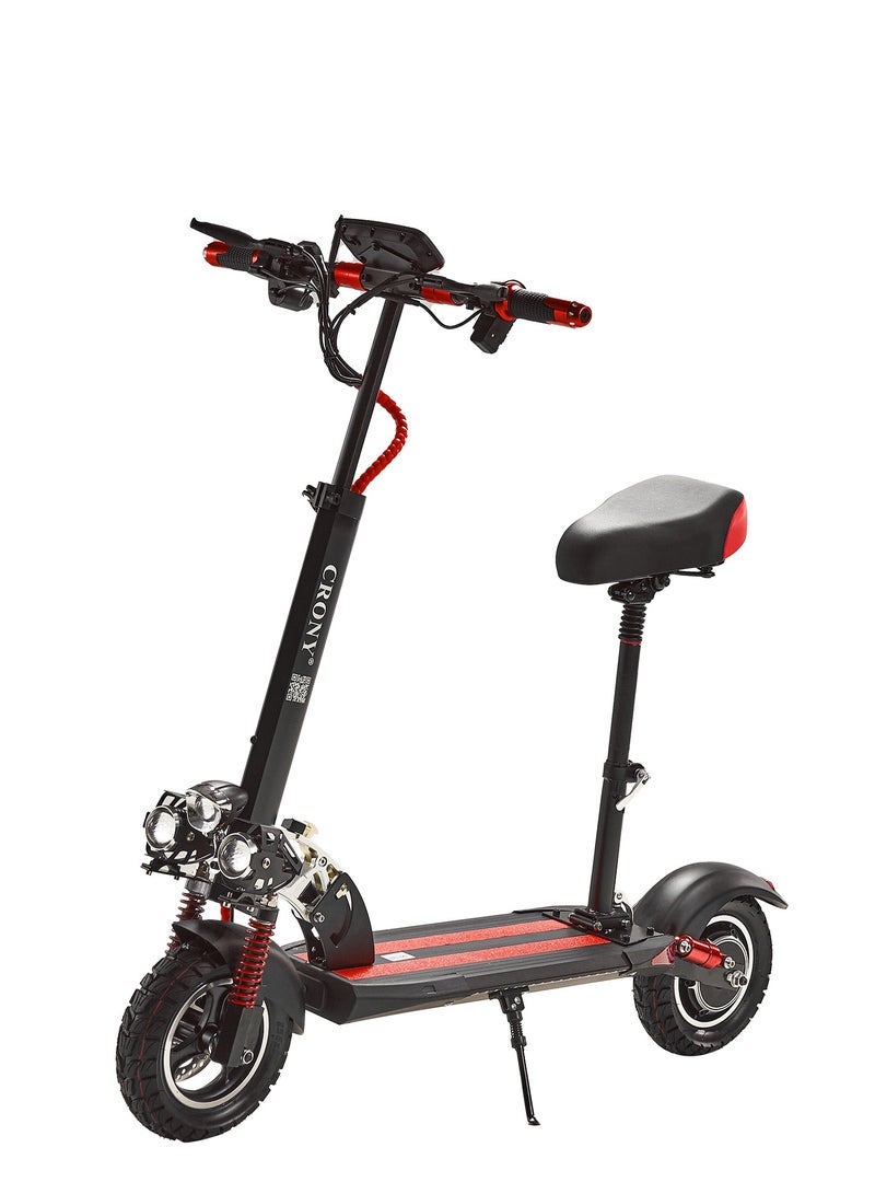 كروني سكوتر كهربائي V10 بشاشة LED كبيرة، محرك 1200 واط، بطارية 48 فولت 12 أمبير/ساعة، مدى أقصى 40 كم، إطارات مطاطية للطرق الوعرة 10 بوصات، فرامل قرصية مزدوجة، نظام تعليق أمامي وخلفي، إطار من الألومنيوم قابل للطي، قاعدة LED ثلاثية + مصابيح أمامية، سكوتر كهربائي للبالغين/المراهقين مع مقعد، سعة تحميل شديدة التحمل 265 رطلاً، لوح تزلج كهربائي سريع للتنقل في المناطق الحضرية للمراهقين والبالغين، دراجة كهربائية بإطارات صلبة وتصميم سهل الطي، سكوتر آلي، سكوتر مثالي للمغامرات الخارجية، أحمر - Image 1