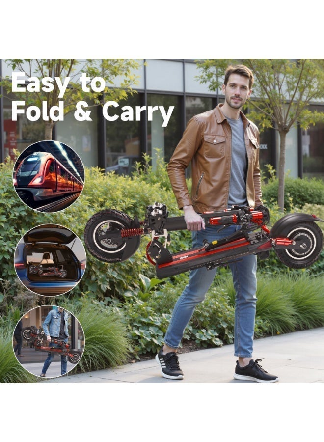 كروني سكوتر كهربائي V10 بشاشة LED كبيرة، محرك 1200 واط، بطارية 48 فولت 12 أمبير/ساعة، مدى أقصى 40 كم، إطارات مطاطية للطرق الوعرة 10 بوصات، فرامل قرصية مزدوجة، نظام تعليق أمامي وخلفي، إطار من الألومنيوم قابل للطي، قاعدة LED ثلاثية + مصابيح أمامية، سكوتر كهربائي للبالغين/المراهقين مع مقعد، سعة تحميل شديدة التحمل 265 رطلاً، لوح تزلج كهربائي سريع للتنقل في المناطق الحضرية للمراهقين والبالغين، دراجة كهربائية بإطارات صلبة وتصميم سهل الطي، سكوتر آلي، سكوتر مثالي للمغامرات الخارجية، أحمر - Image 3