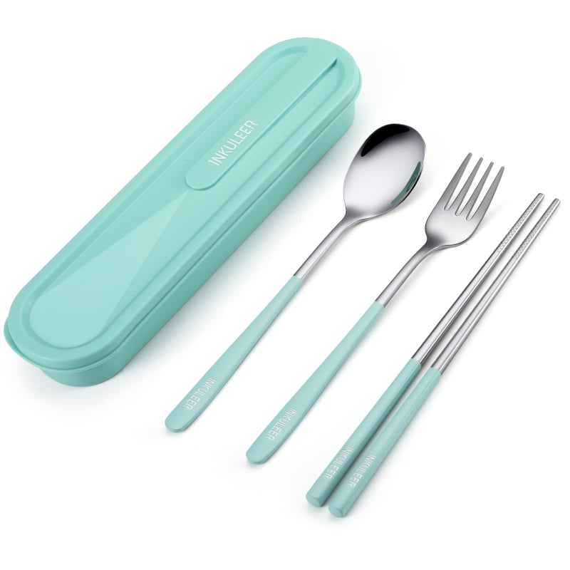 INKULEER Travel cutlery set 188 stainless steel cutlery Reusable utensils set with case Portable Silverware Lunch Box for Camping and Office