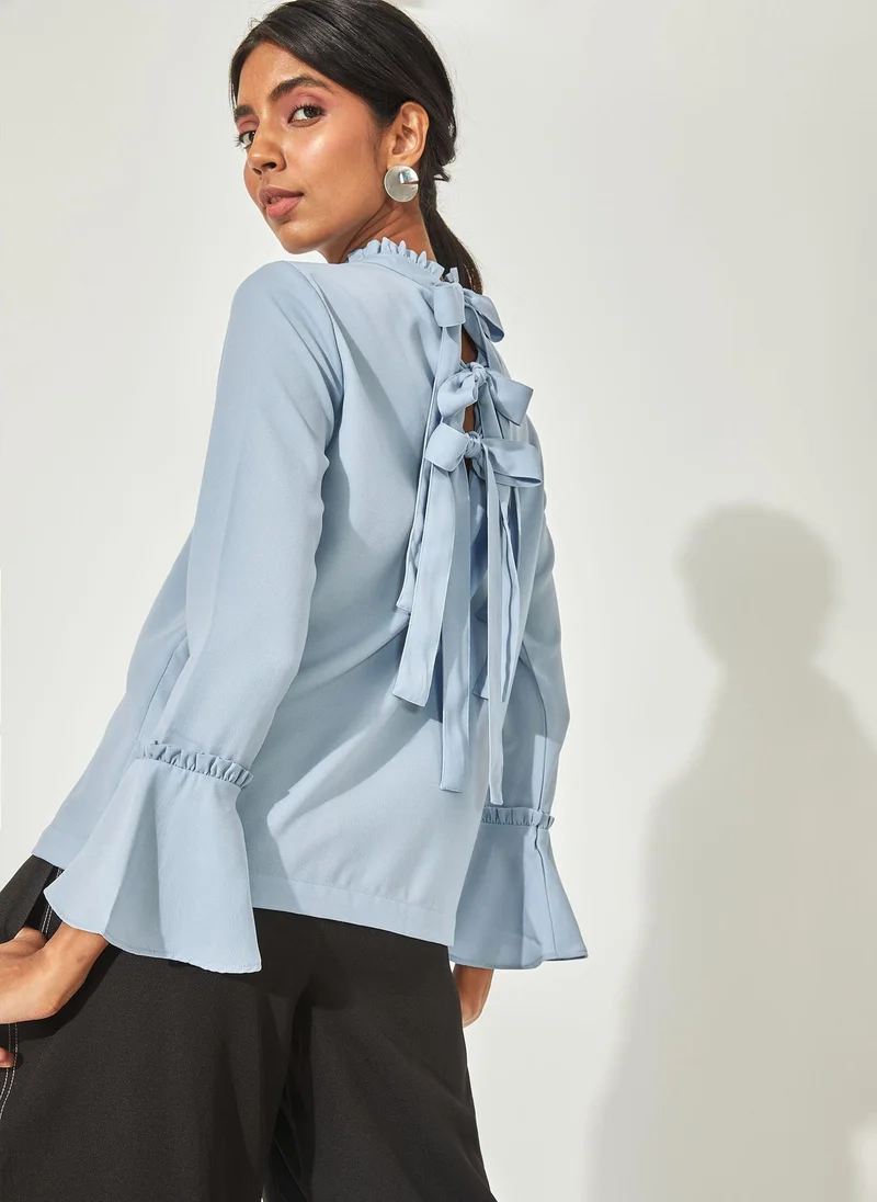 The Label Life The Label Life Women's Triple Back-Tie Bow Blouse - Powder Blue