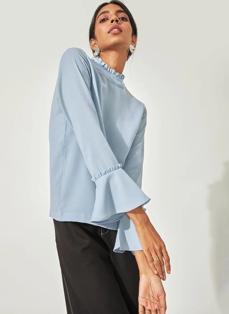 The Label Life The Label Life Women's Triple Back-Tie Bow Blouse - Powder Blue