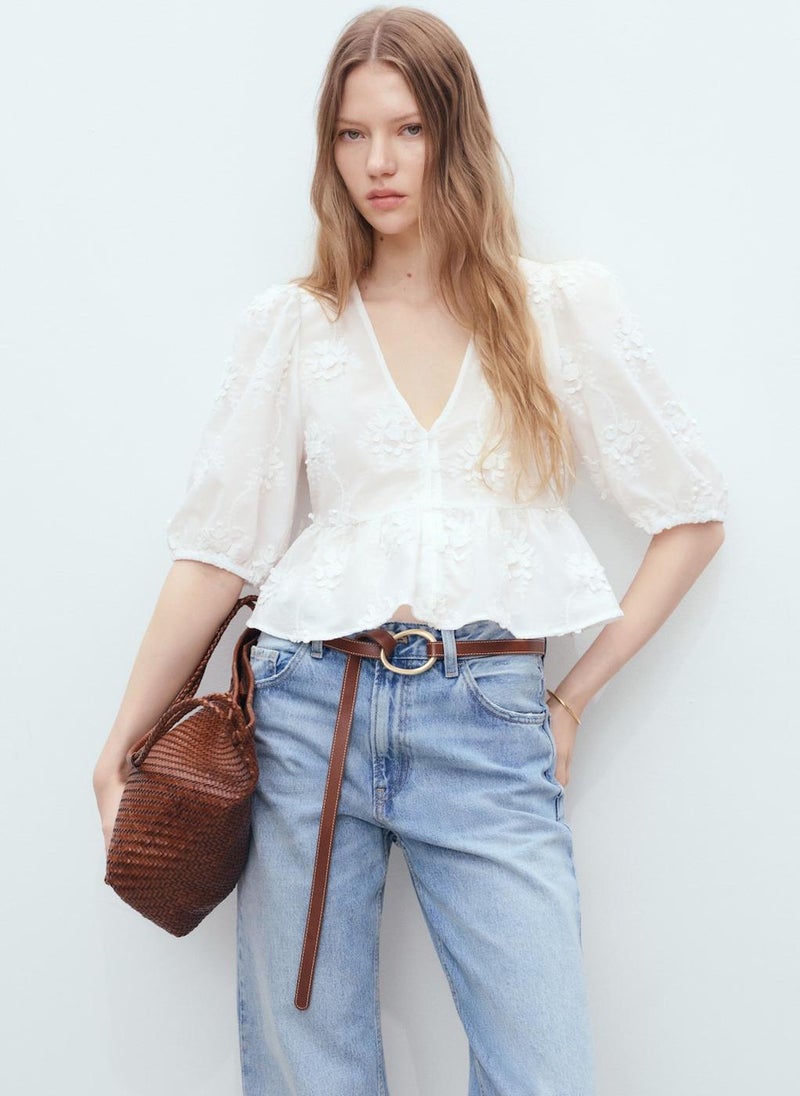 MANGO Cotton Embroidered Blouse  - Image 1