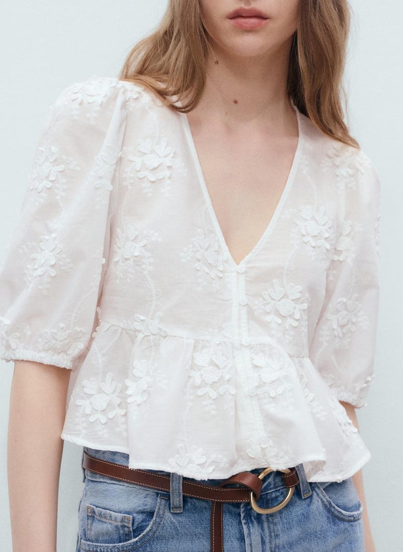 MANGO Cotton Embroidered Blouse  - Image 4